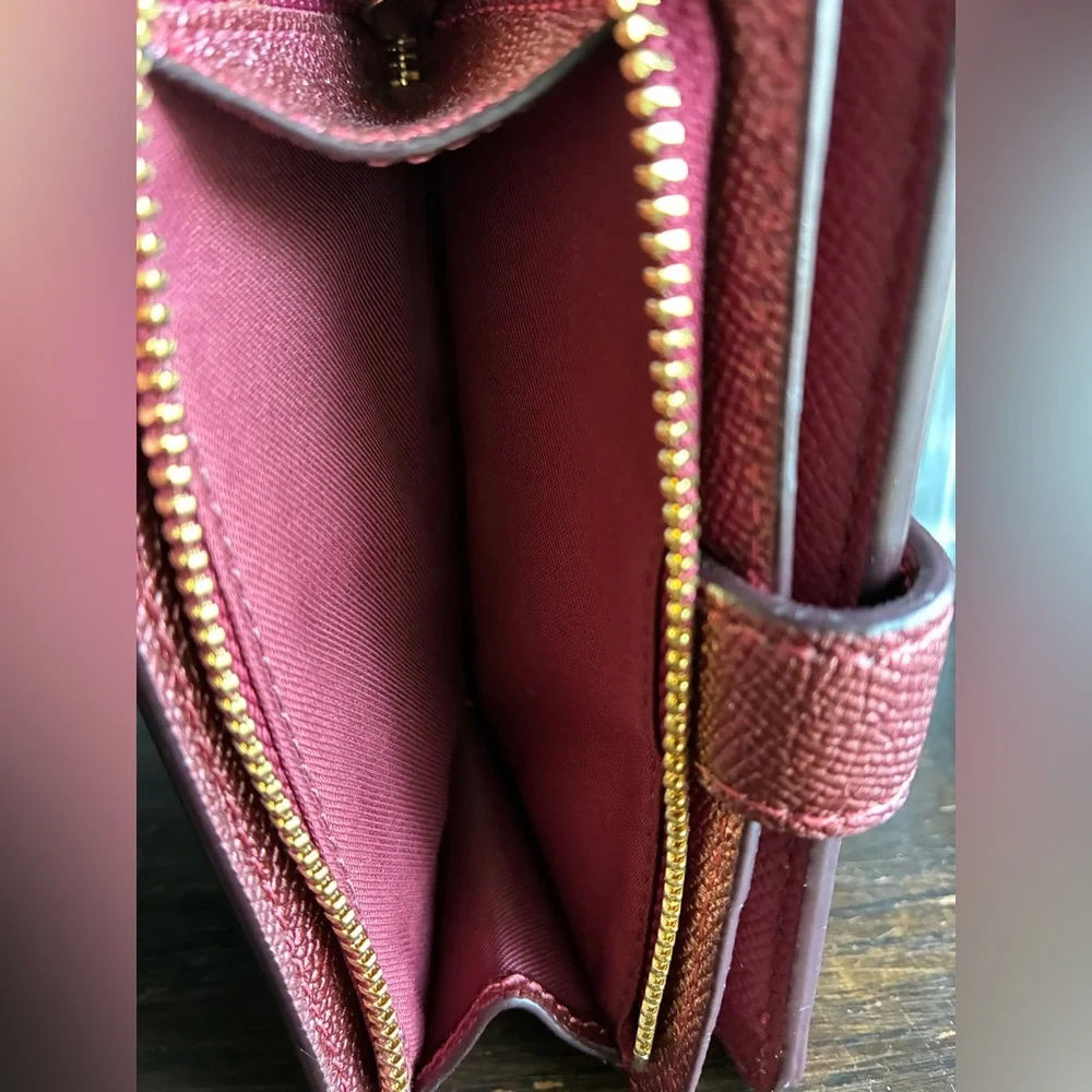 COACH Metallic Rose Pink Textured Leather Wallet with Gold Logo